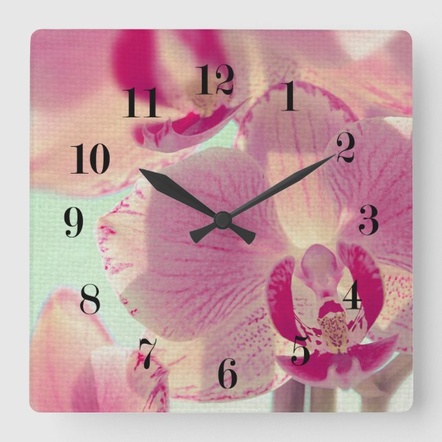 Pink Orchid Square Wall Clock (Front)