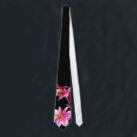 Pink Orchid. Tie<br><div class="desc">A picture of bright pink orchid flowers on a black background,  a nice and stylish floral themed design.</div>