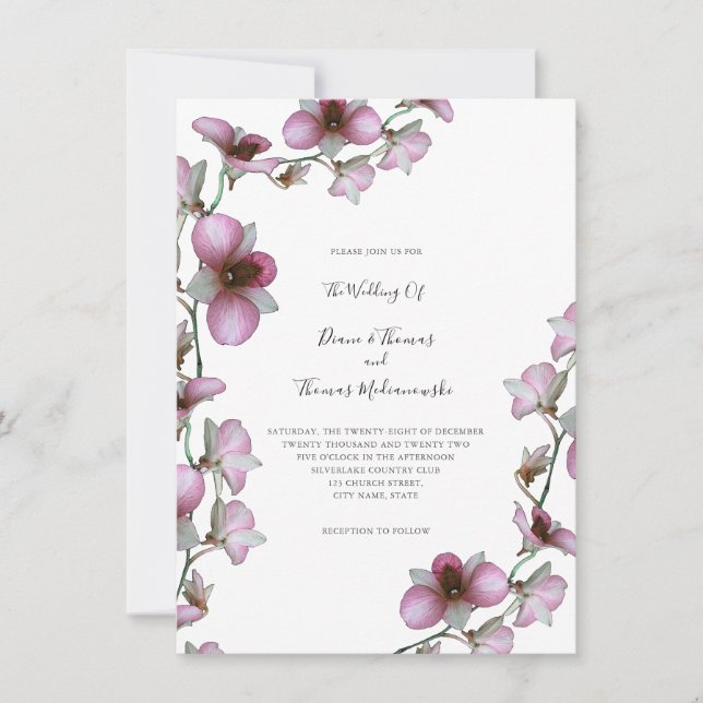Pink Orchid Vine Wedding Invitation (Front)