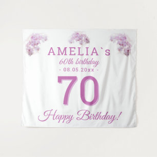 Pink Orchid Watercolor 70th Birthday Backdrop Tapestry