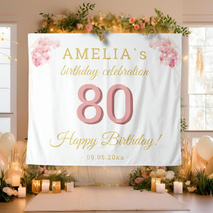 Pink Orchid Watercolor 80th Birthday Backdrop Tapestry