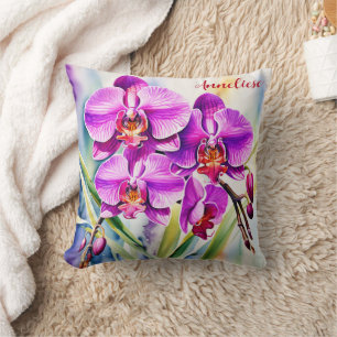 Pink orchid watercolor cushion