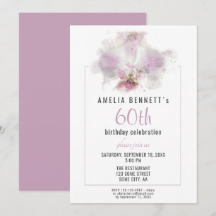 Pink Orchid Watercolor Floral 60th Birthday Party Invitation