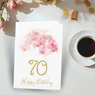 Pink Orchid Watercolor Floral 70th Birthday Card