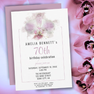 Pink Orchid Watercolor Floral Birthday Party Invitation
