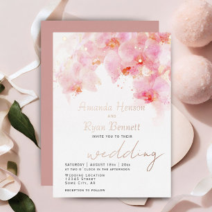 Pink Orchid Watercolor Floral Wedding Rose Gold
