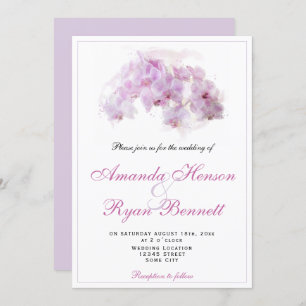 Pink Orchid Watercolor Flower Floral Wedding Invitation
