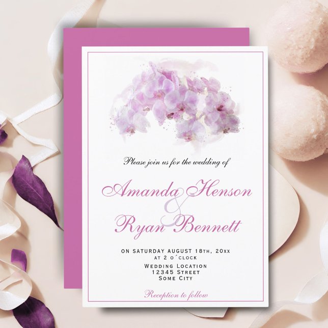 Pink Orchid Watercolor Flower Floral Wedding Invitation (Creator Uploaded)