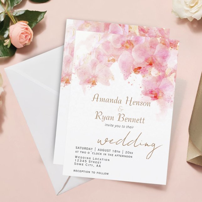 Pink Orchid Watercolor Flower Floral Wedding  Invitation (Creator Uploaded)