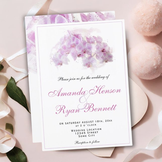 Pink Orchid Watercolor Flower Floral Wedding Invitation (Creator Uploaded)