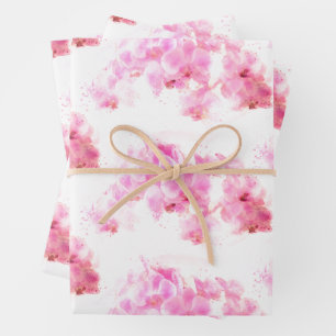 Pink Orchid Watercolor Flower Wrapping Paper Sheet