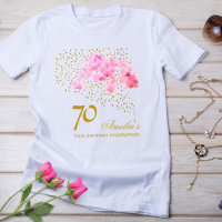 Pink Orchid Watercolor Gold Glitter 70th Birthday