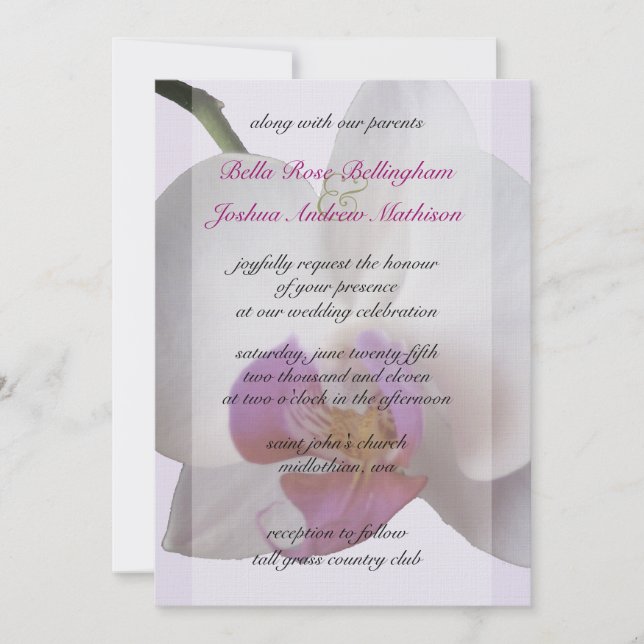 Pink Orchid Wedding Invitation (Front)