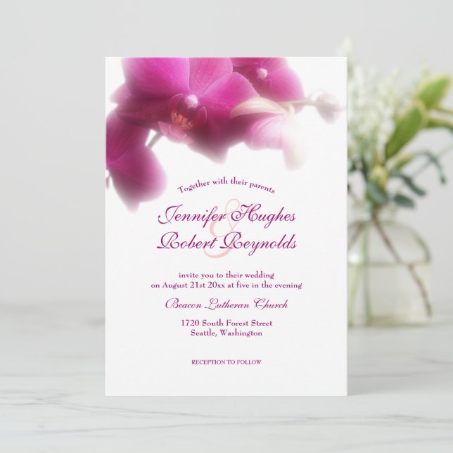 Pink Orchid Wedding Invitation (Standing Front)