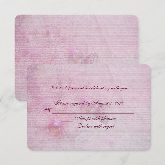 pink orchid wedding RSVP Invitation (Front/Back)