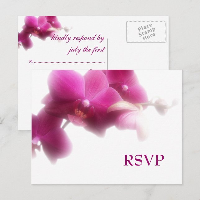 Pink Orchid Wedding RSVP Invitation Postcard (Front/Back)