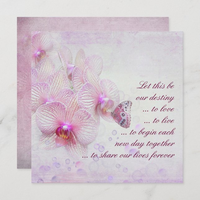 Pink Orchids and Butterfly Wedding Invitation (Front/Back)