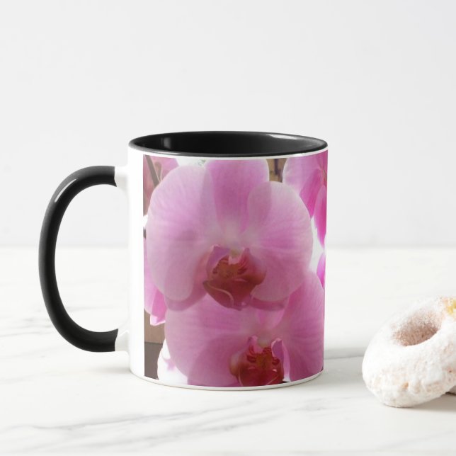 Pink Orchids Flowers Mug (With Donut)
