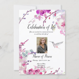 Pink Orchids Funeral Announcement Invitation