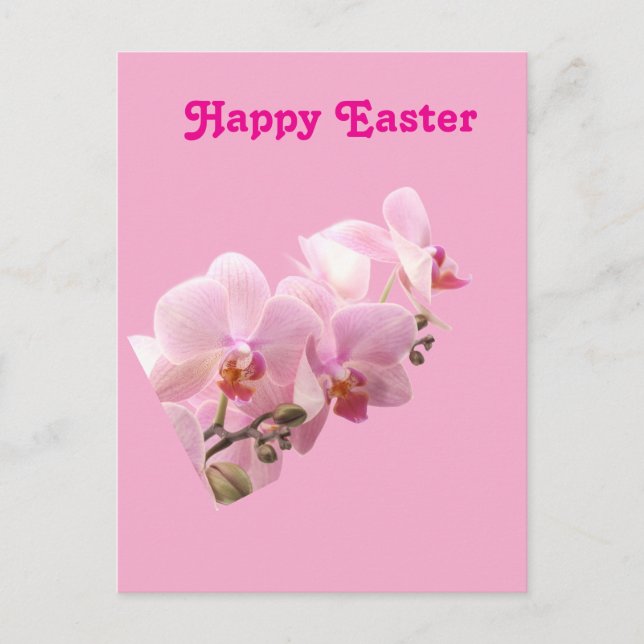 Pink Orchids “Happy Easter” Postcard (Front)
