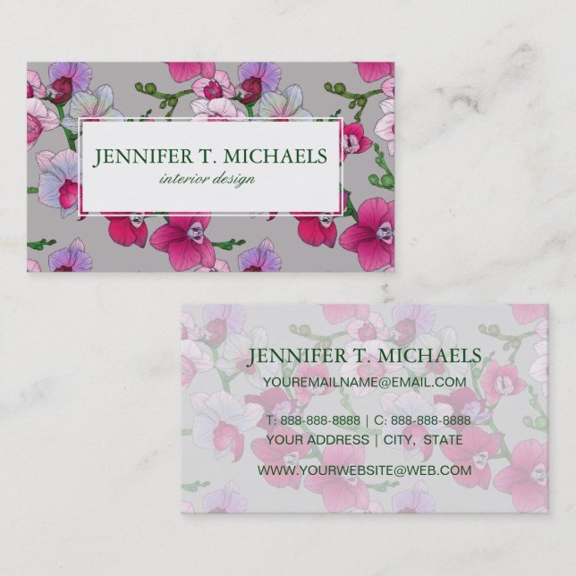 Pink Orchids In Bloom | Add Your Name Business Card (Front/Back)