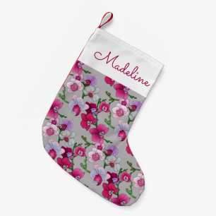Pink Orchids In Bloom Add Your Name Small Christmas Stocking