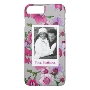Pink Orchids In Bloom   Add Your Photo & Name iPhone 8 Plus/7 Plus Case