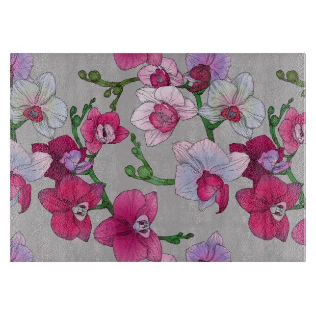 Pink Orchids In Bloom Cutting Board (Front)