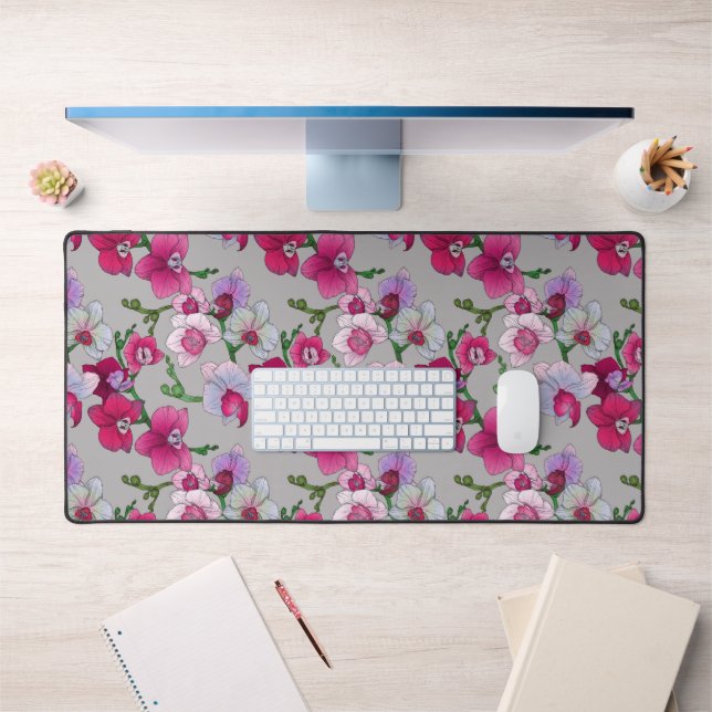 Pink Orchids In Bloom Desk Mat (Office 1)