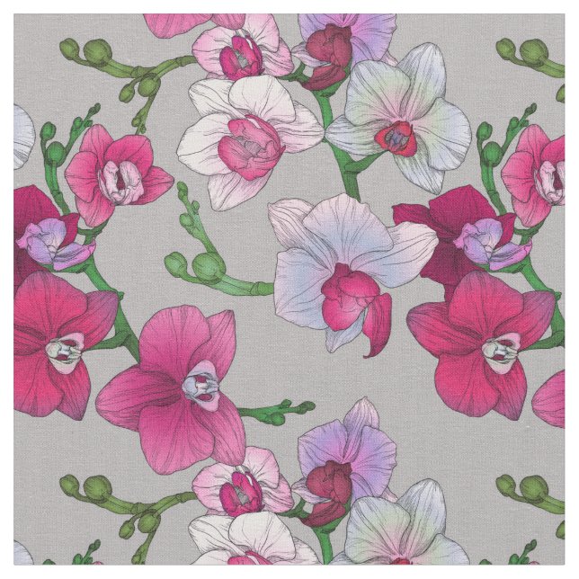 Pink Orchids In Bloom Fabric (Close Up)