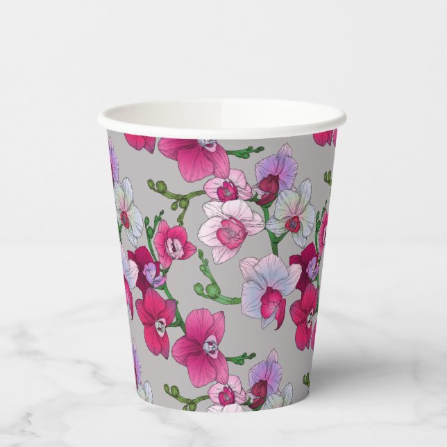 Pink Orchids In Bloom Paper Cups (Left)