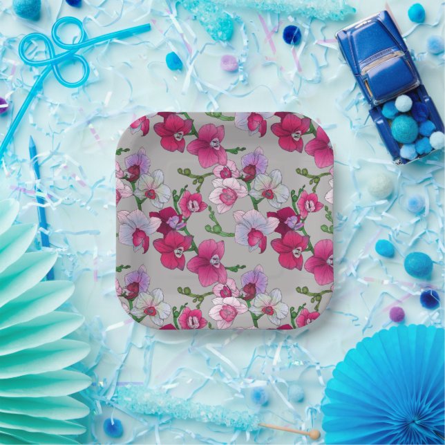 Pink Orchids In Bloom Paper Plate (Party)