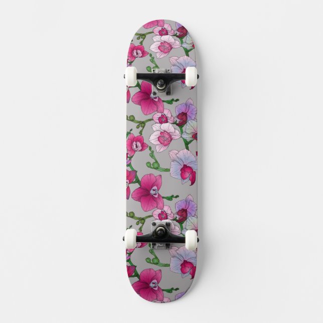 Pink Orchids In Bloom Skateboard (Front)