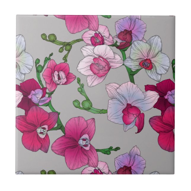 Pink Orchids In Bloom Tile (Front)