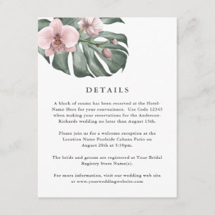 Pink Orchids on Monstera Tropical Wedding Details Enclosure Card