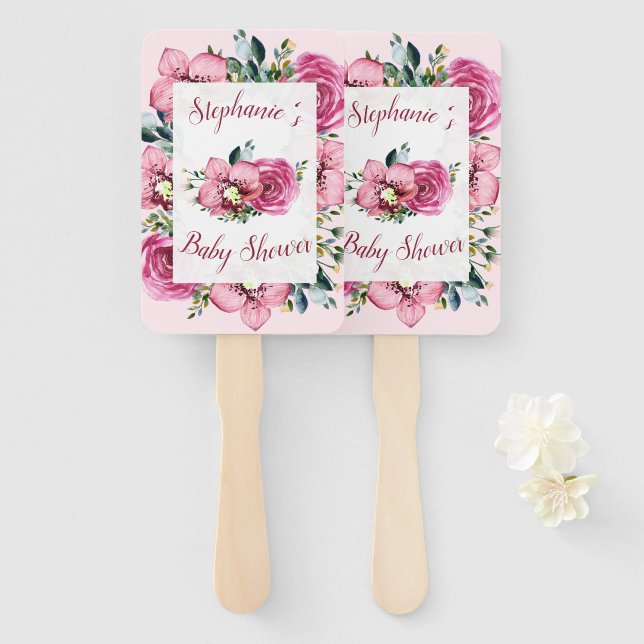 Pink Orchids & Roses Baby Shower Hand Fan (Front and Back)
