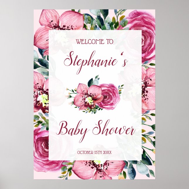 Pink Orchids & Roses Baby Shower Poster (Front)