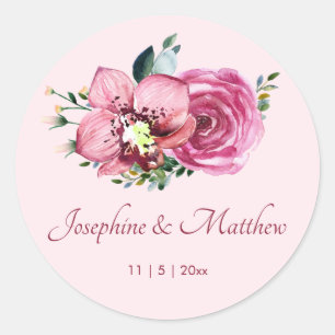 Pink Orchids & Roses Flowers Wedding Classic Round Sticker