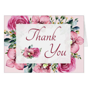 Pink Orchids & Roses Thank You Card