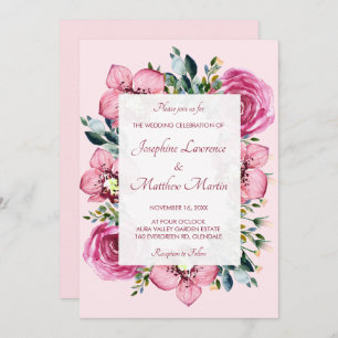 Pink Orchids & Roses Wedding Invitations