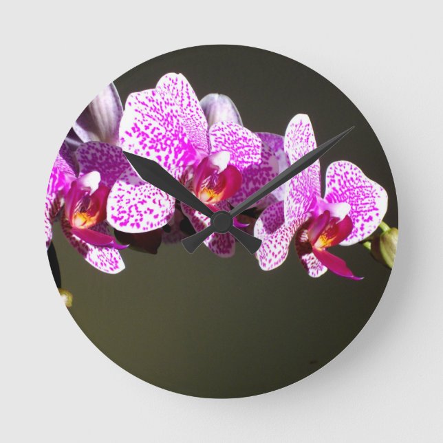 Pink Orchids Round Clock (Front)