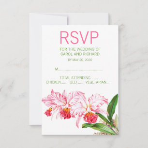 Pink Orchids Watercolor Wedding RSVP Card