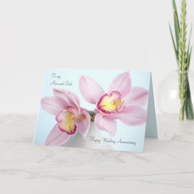 Pink Orchids Wedding Anniversary Mum and Dad Card (Front)