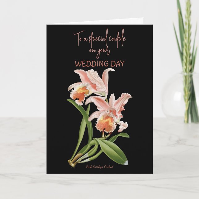 Pink  Orchids Wedding Card (Front)