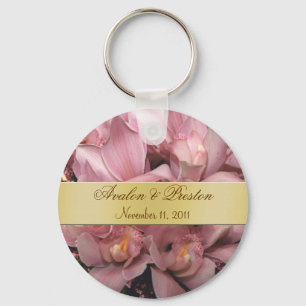 Pink Orchids Wedding Favour Gold Keychain