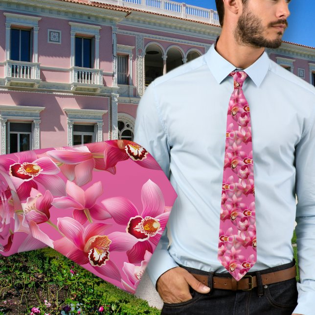 Pink Orchids Wedding Grooms Neck Tie (Creator Uploaded)
