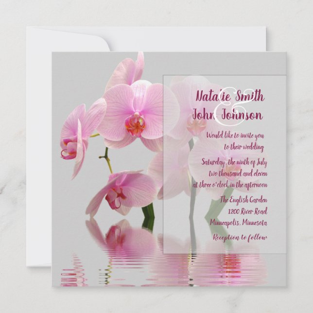Pink Orchids Wedding Invitation (Front)