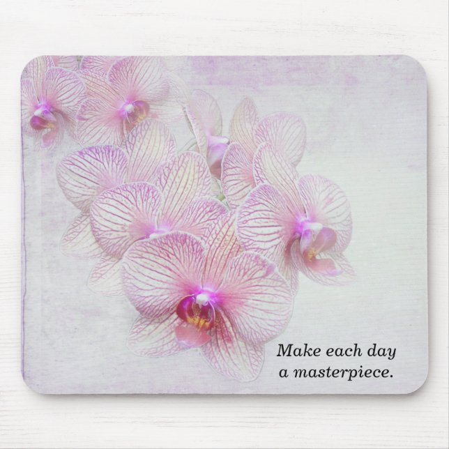 pink orchids with inspirational quote mouse mat (Front)