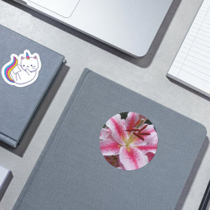 Pink Oriental Lily Floral Classic Round Sticker