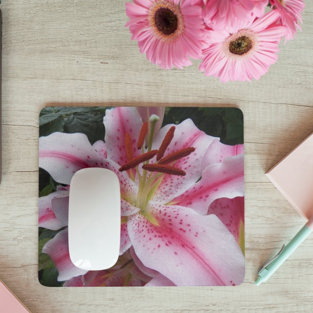 Pink Oriental Lily Floral Mouse Mat (In Situ)